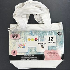 NWT 4 White Tote Bag Set - Horizon Group USA Back to Basics - Small 9" x 11"